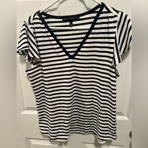 White House Black Market Black and White Relaxed Ruffled Tee